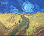 Please check in at 5:45 pm<br/>
Paint a classic Van Gogh painting, <br/>
a spooky twist on "Wheatfields <br/>
With Crows" with pumpkins, bats & black cats!